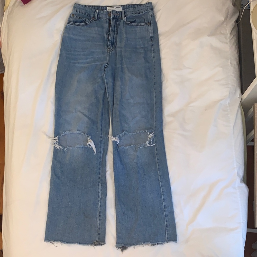 Stradivarius Light Blue Distressed Flare Jeans